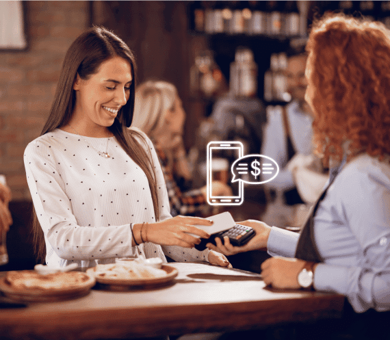 Happy customer using phone